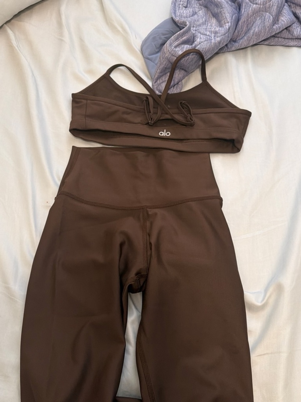 ALO Yoga Deep Brown Sports Bra and Leggings Set